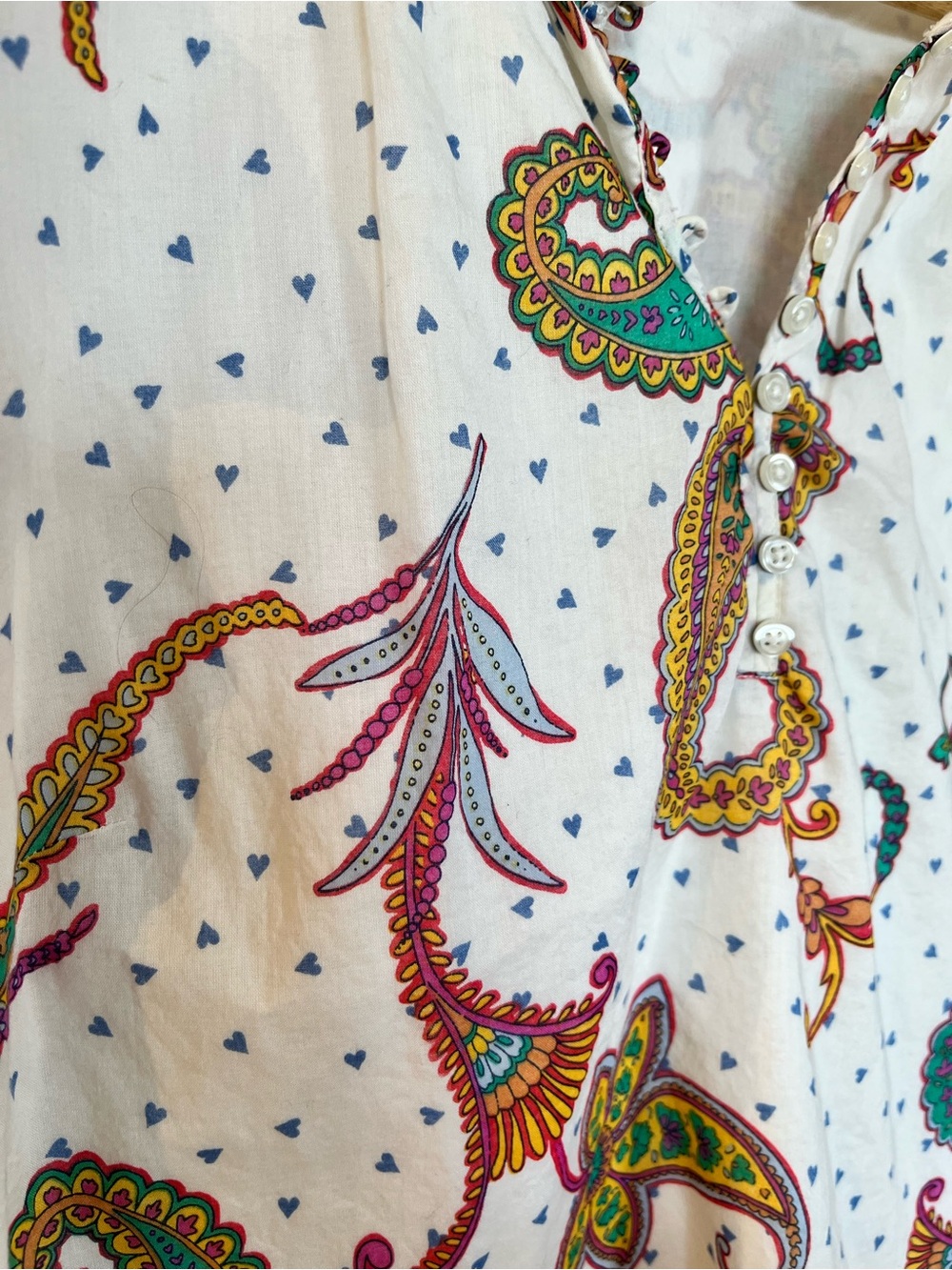 Talbots 100% Cotton Paisley Print Flutter Short Sleeves Hearts XL - Picture 2 of 8